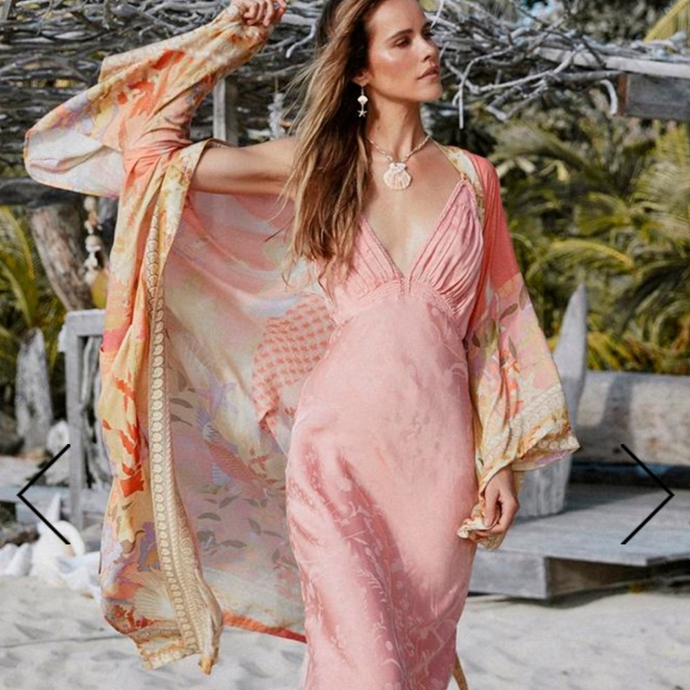 RARE NWT Spell Madison Maxi Robe Coral Mermaid Kimono